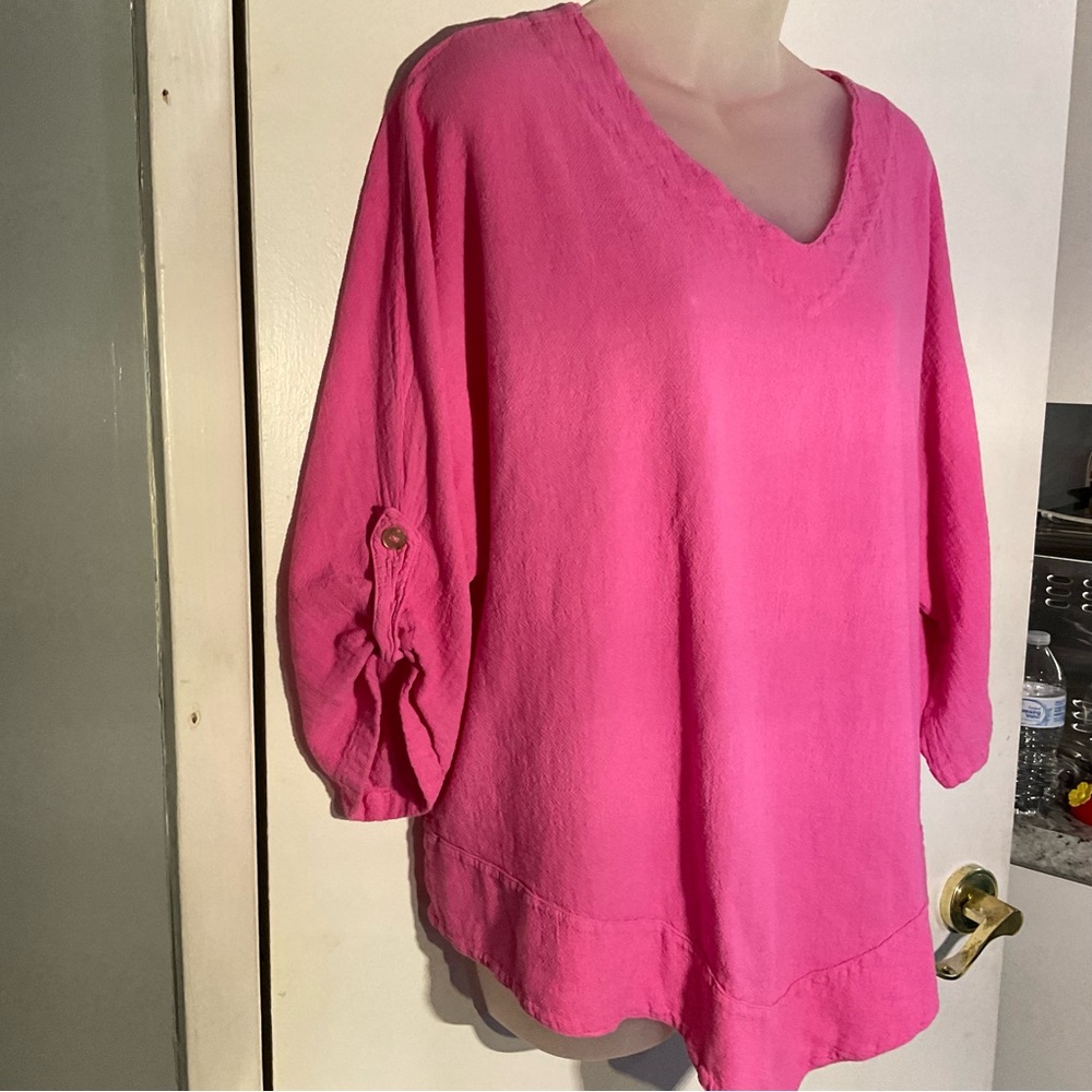 Cottonways Pink Dorie Top Cotton Gauze V Neck Pointed Bottom 2XL